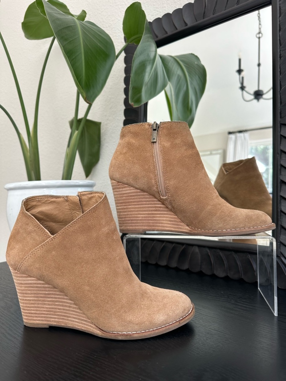 Lucky Brand Tan Suede Wedge Ankle Boots